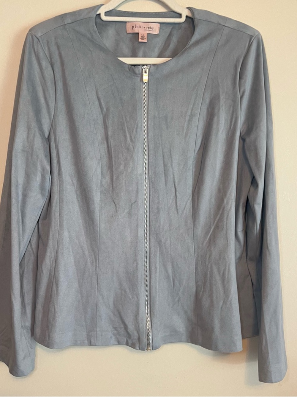 Philosophy Light Blue Zip-Front Faux Suede Jacket